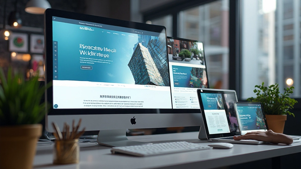 Multiple website layouts displayed on screens showing responsive WordPress design examples