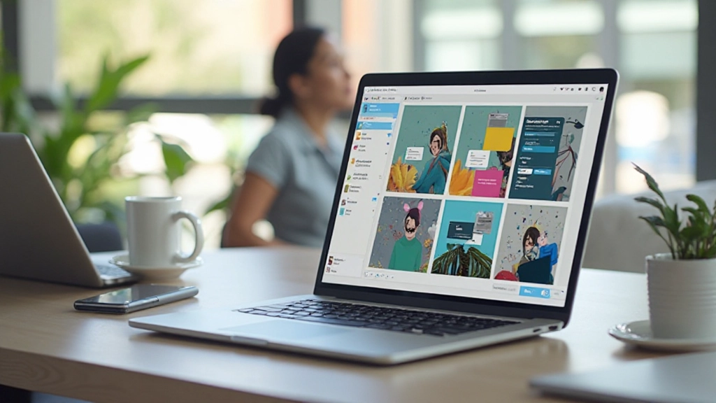Modern laptop screen showing WordPress page builder interface with drag-and-drop design tools visible
